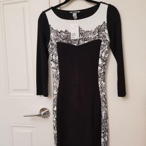 NWT H&M Black & White Side Floral Midi Dress
